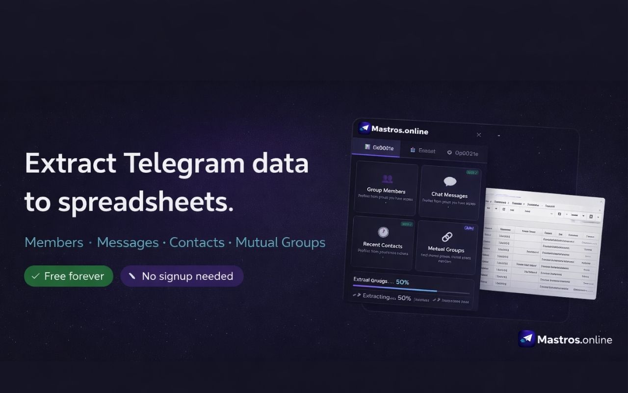 Extract Telegram data to spreadsheets — Members, Messages, Contacts, Mutual Groups