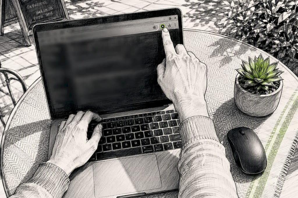 Hands activating privacy-first browser extension