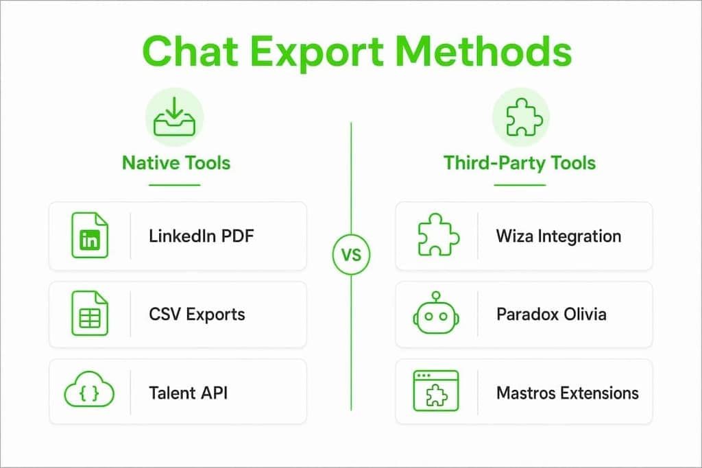 Infographic comparing native versus third-party chat export methods for recruiters