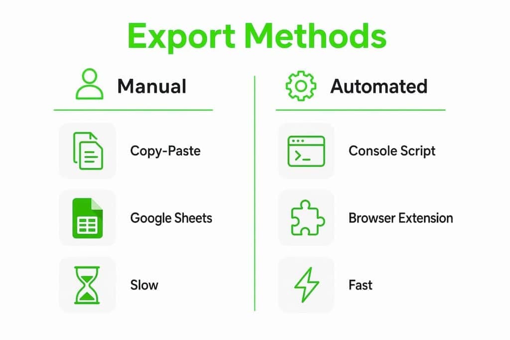 Infographic comparing manual vs automated WhatsApp export methods