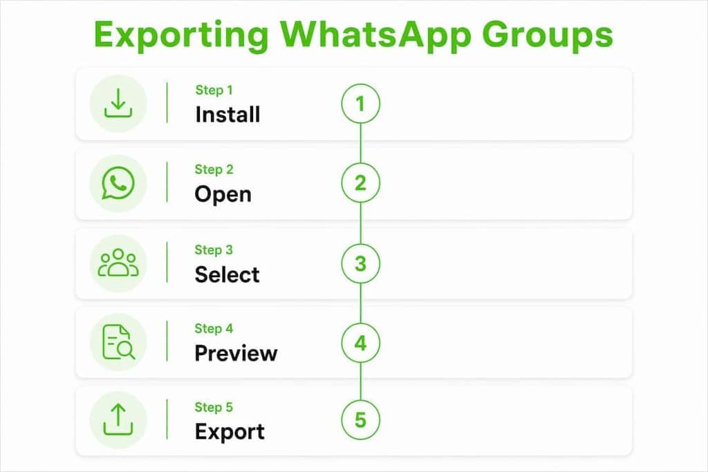 Infographic showing WhatsApp group export steps