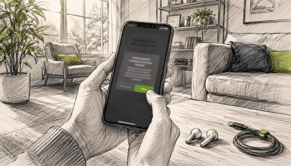 Hand approving Telegram export on smartphone
