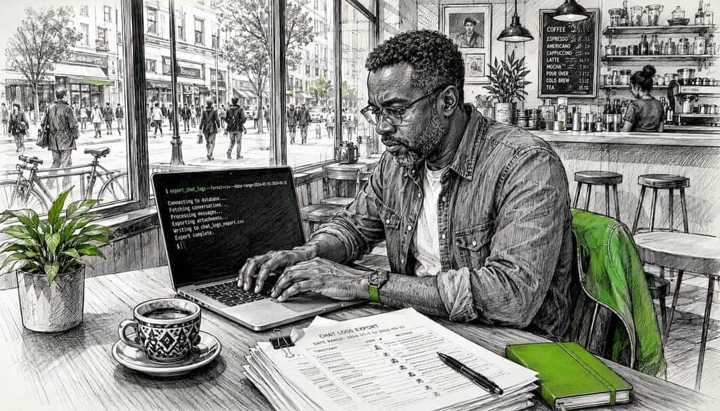 Hands typing to export messaging data